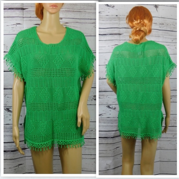 Kate & Mallory Designs Green Mixed Open Knit Lace Pullover Sweater Size L - Picture 1 of 8